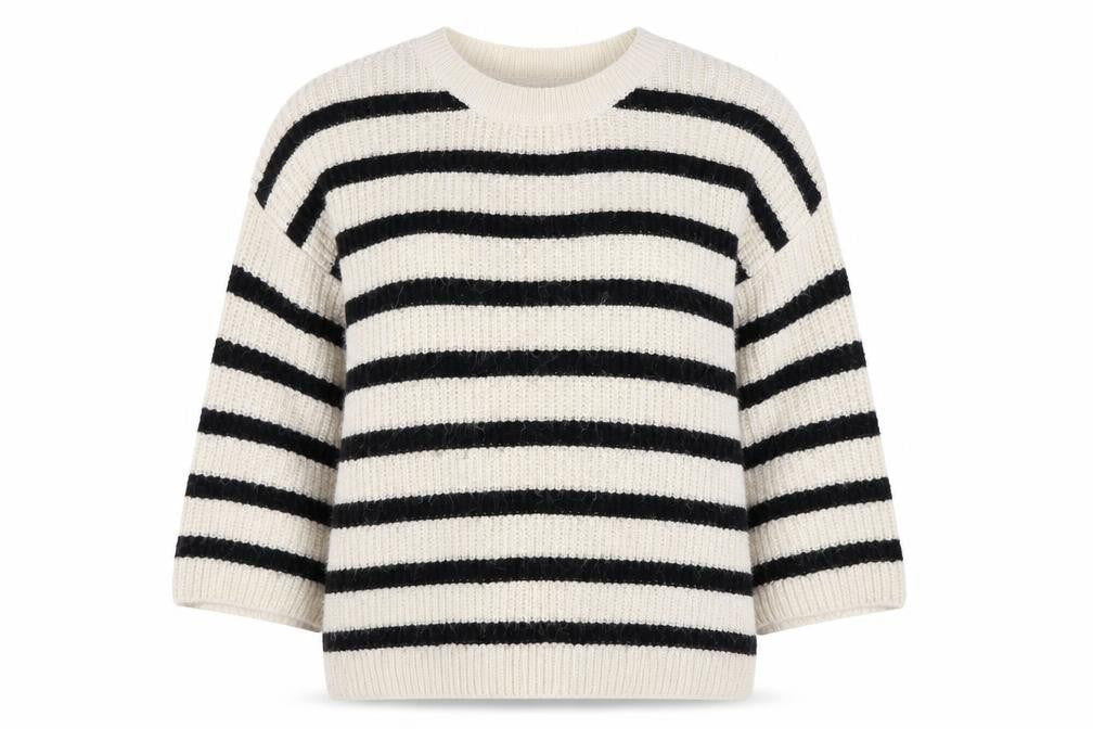 Zara Women Ivory Black Striped Chunky-Knit Pullover Jumper Size 12