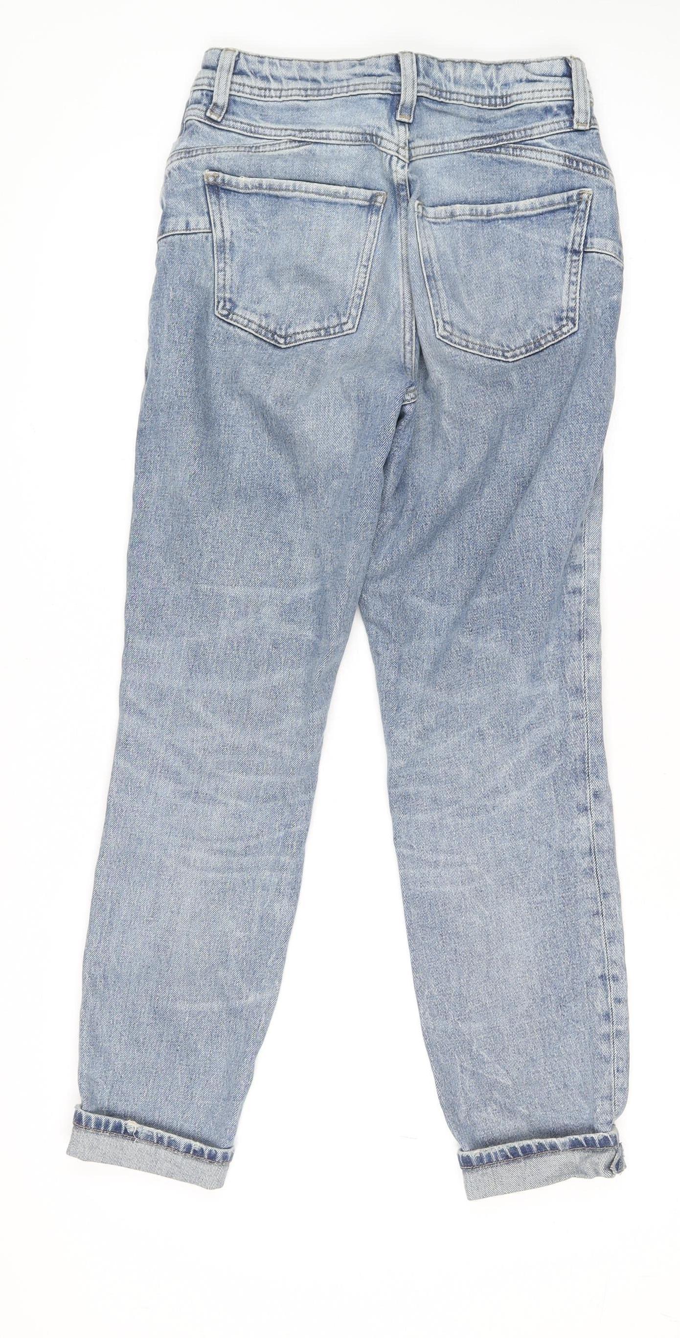 River Island Women Blue Size 6 Mom Distressed High Rise Jeans
