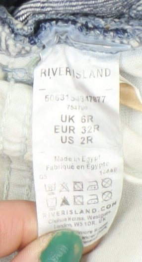 River Island Women Blue Size 6 Mom Distressed High Rise Jeans