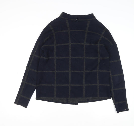 Jasper Conran Women's Blue Check Mock Neck Wool Blend Jumper Size 10