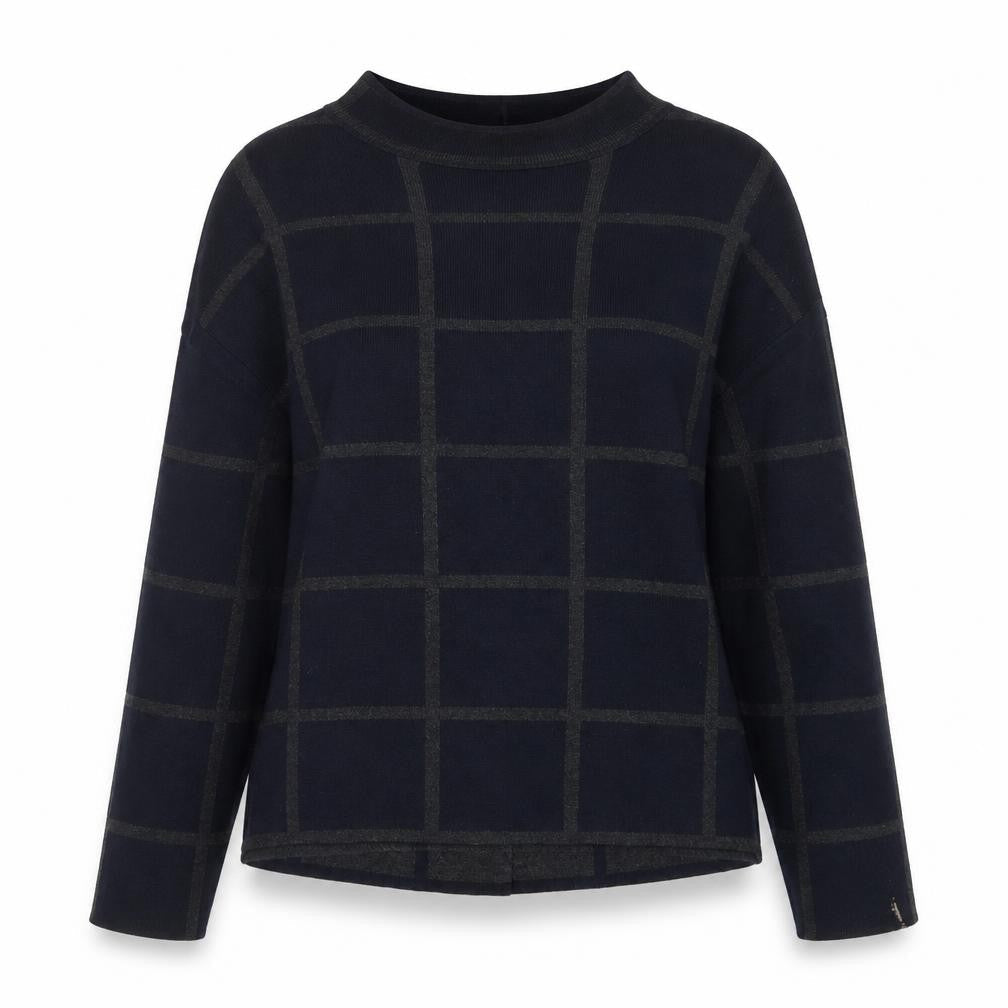 Jasper Conran Women's Blue Check Mock Neck Wool Blend Jumper Size 10