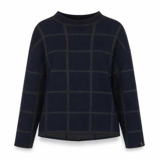 Jasper Conran Women's Blue Check Mock Neck Wool Blend Jumper Size 10