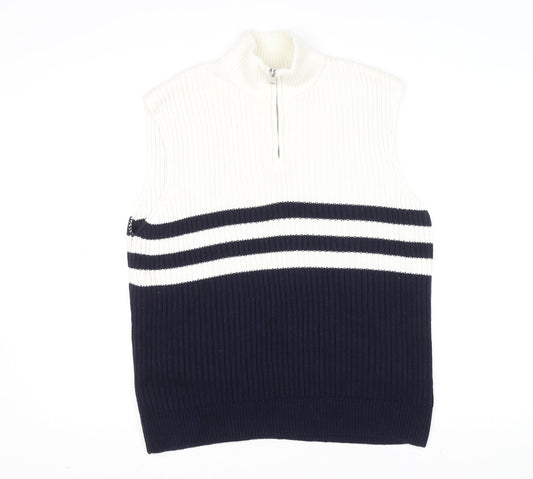 ZARA Men’s Blue & White Stripe Sleeveless 1/4 Zip Knit Vest S