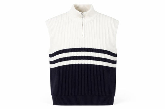 Zara Men’s Blue & White Stripe Sleeveless 1/4 Zip Knit Vest S