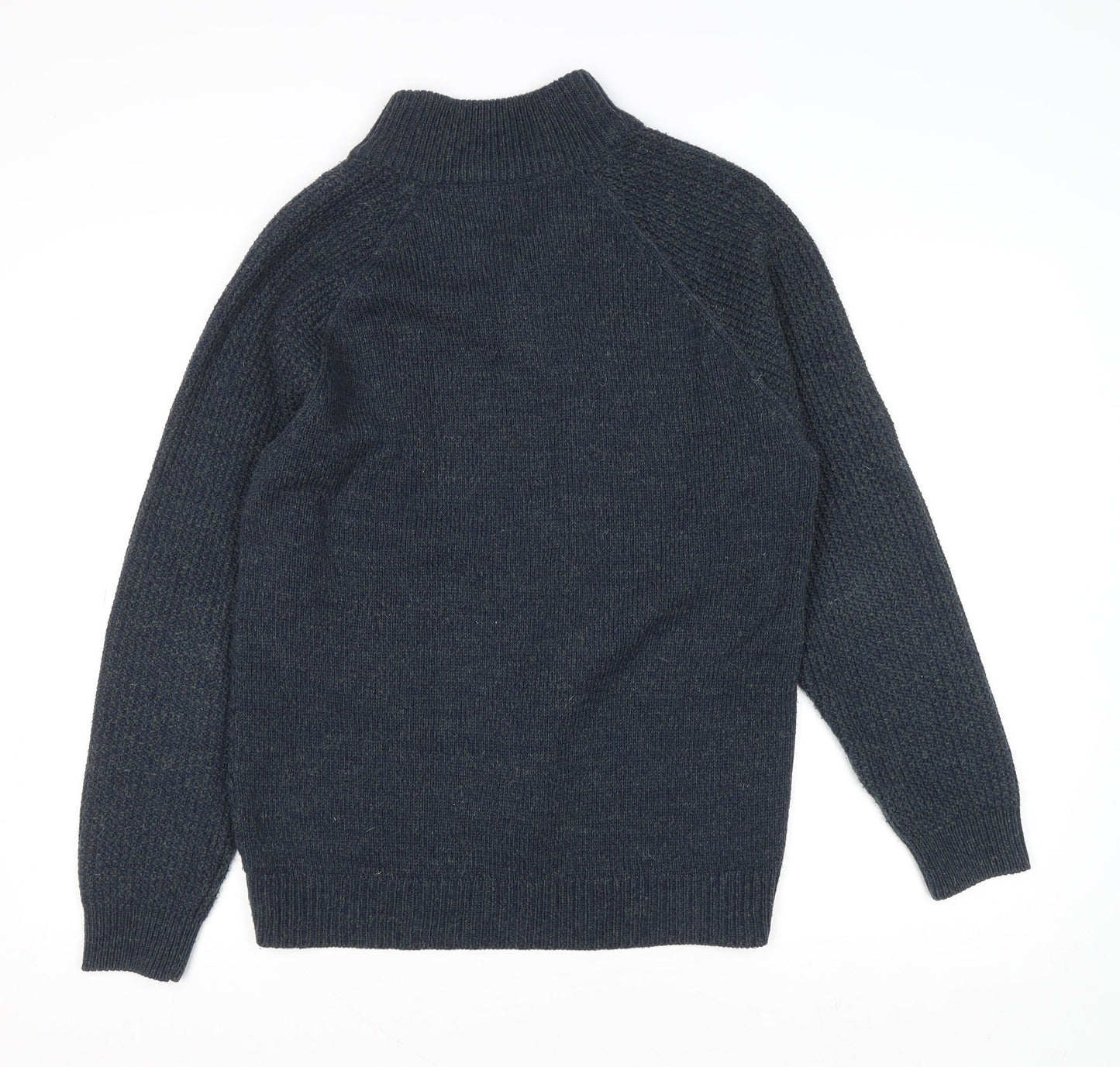 Burton Menswear Blue Wool Blend Henley Jumper Men M High Neck Classic Knit