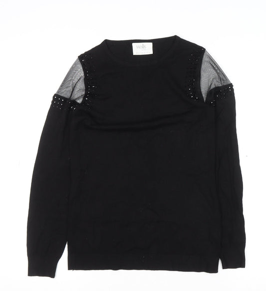 Wallis Petite Women's Black Beaded Cold Shoulder Jumper Size 8