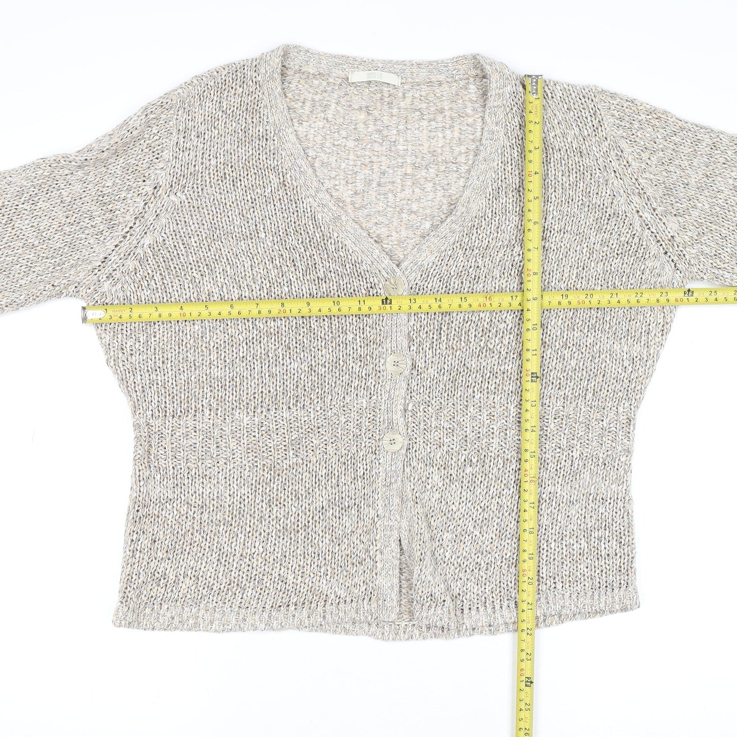 Marks and Spencer Women Beige Size 16 V-Neck Knit Cardigan