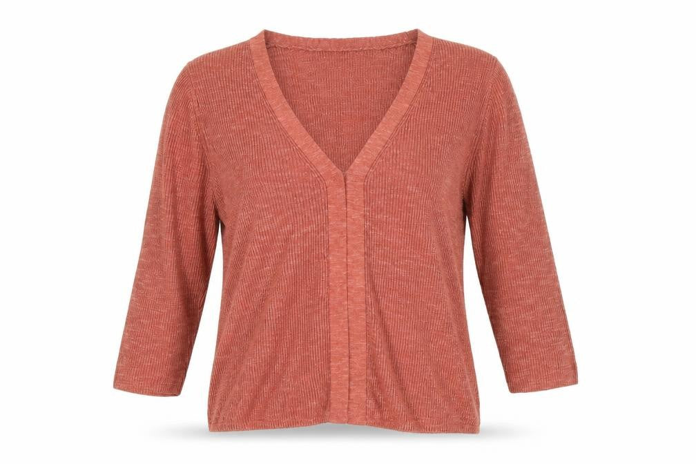 Mango Women's Brown Linen V-Neck 3/4 Sleeve Knit Cardigan Size S