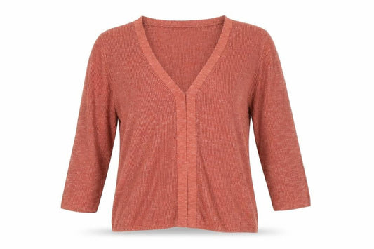 Mango Women's Brown Linen V-Neck 3/4 Sleeve Knit Cardigan Size S