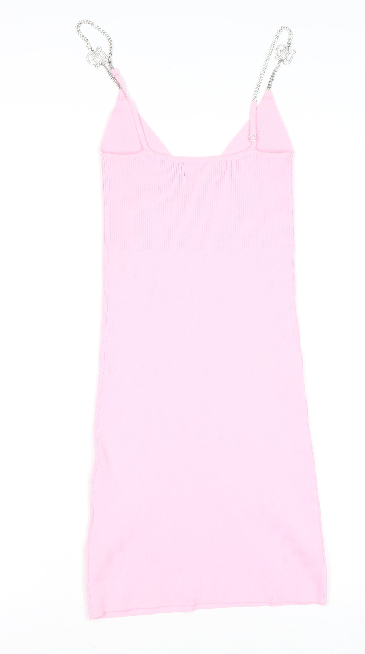 Bershka Women’s Pink Bodycon V-Neck Chain Strap Short Dress Size S
