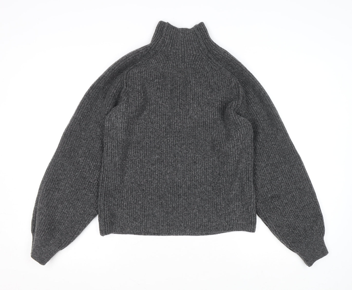 H&M Women Grey Mock Neck Chunky Knit Long Sleeve Pullover Jumper XS