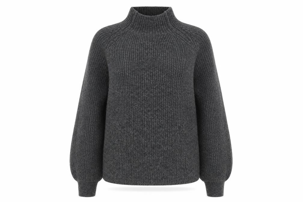 H&M Women Grey Mock Neck Chunky Knit Long Sleeve Pullover Jumper XS
