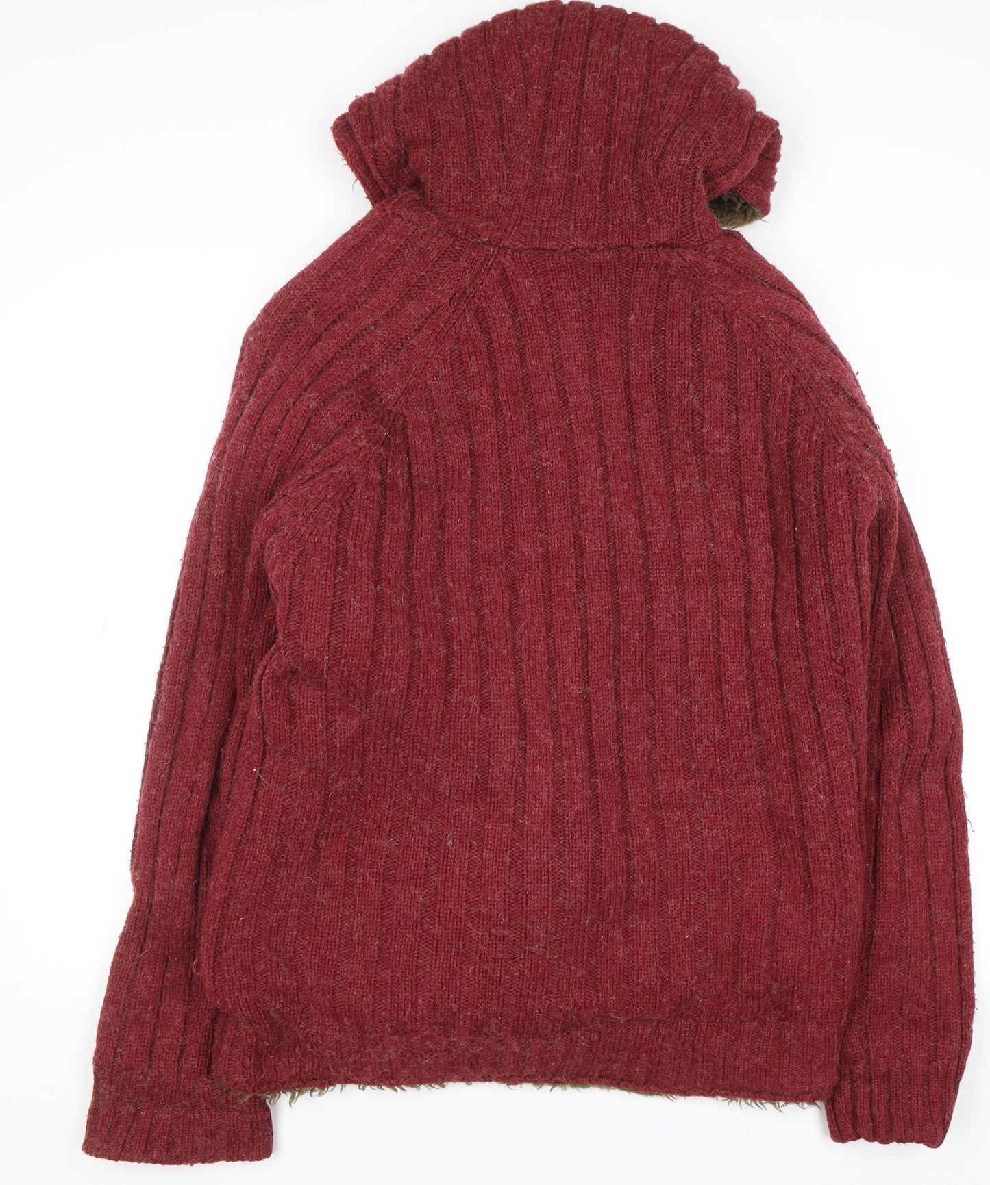 Joe Browns Women’s Red Full Zip Hooded Cardigan XL Acrylic Wool Blend