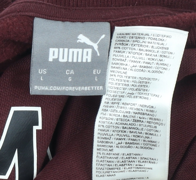 Puma Women's Burgundy Pullover Sweatshirt Large Crew Neck Logo Print
