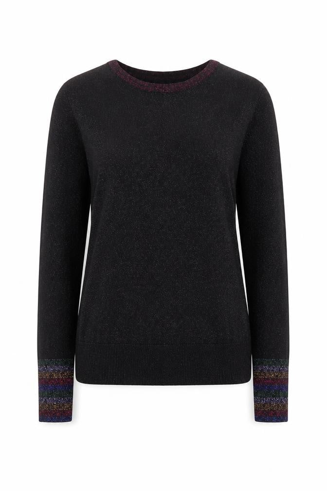 Warehouse Women’s Black Glitter Trim Crew Neck Jumper Size 12