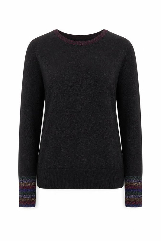 Warehouse Women’s Black Glitter Trim Crew Neck Jumper Size 12
