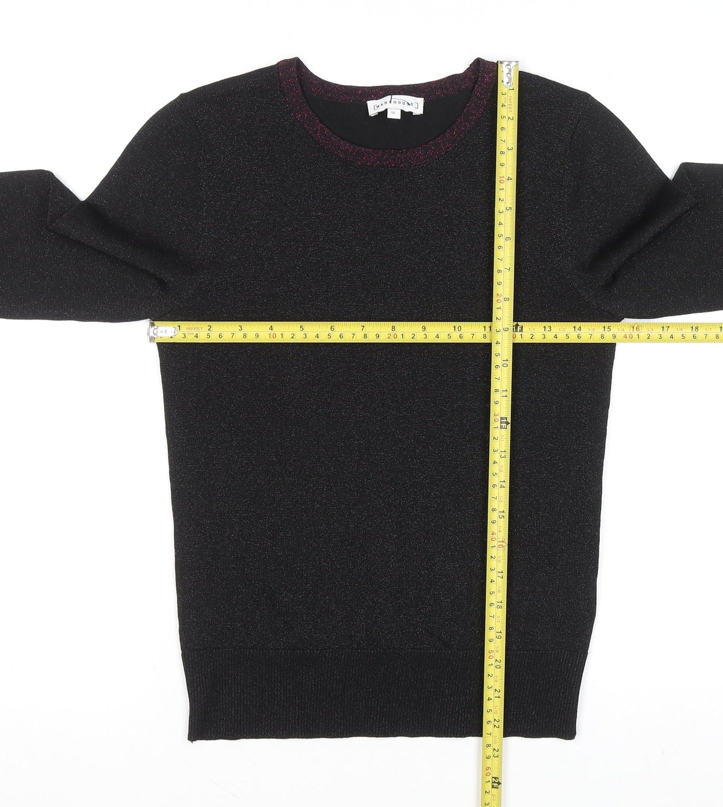 Warehouse Women’s Black Glitter Trim Crew Neck Jumper Size 12