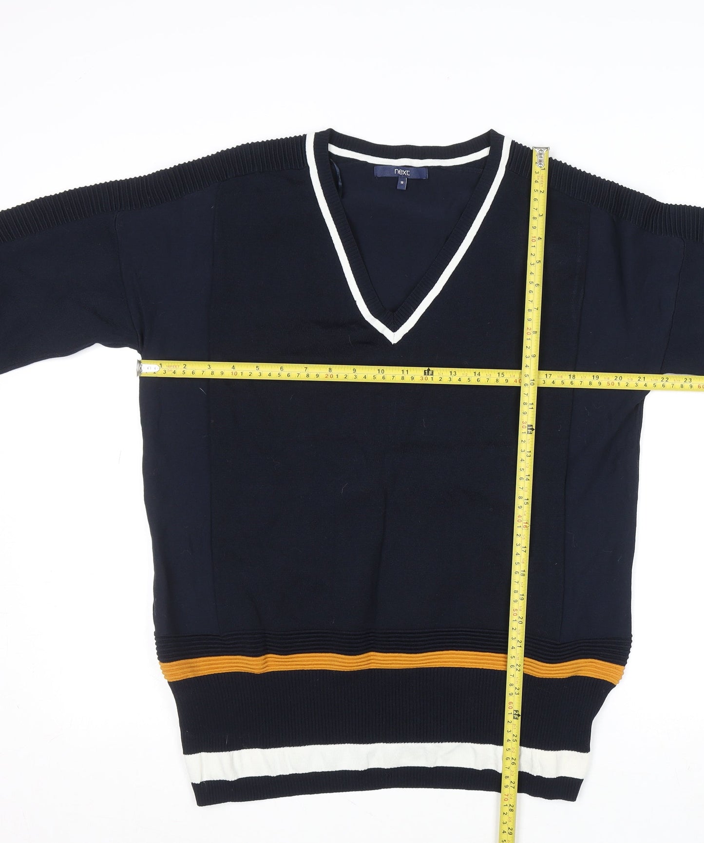 Next Women Blue V-Neck Striped Pullover Jumper Size 18