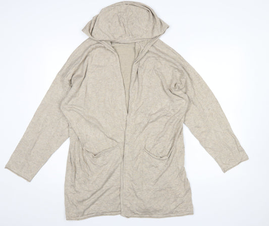 Masai Women Beige Hooded Long Sleeve Open Cardigan Size L