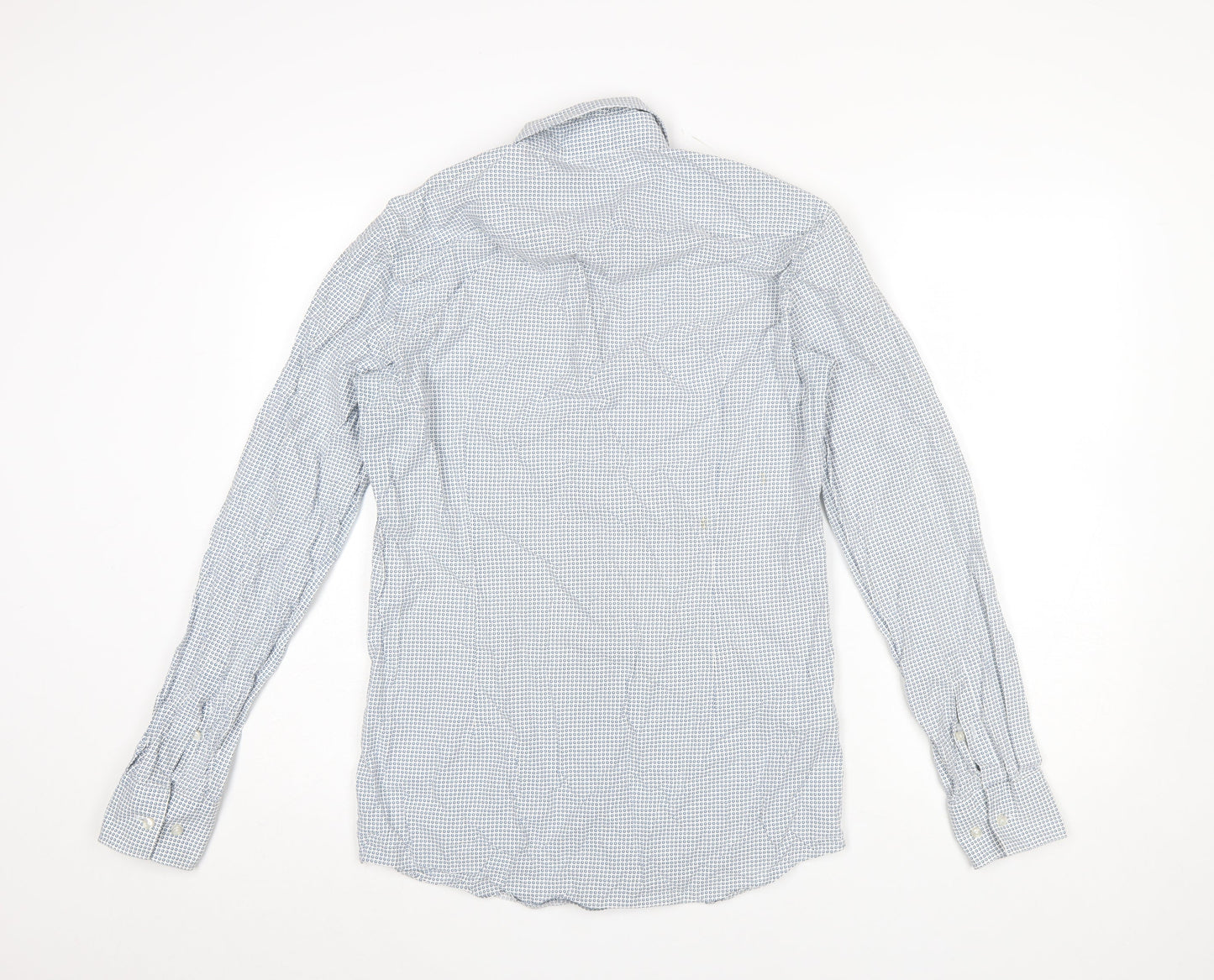 Hugo Boss Men’s Blue Slim Fit Geometric Button-Up Long Sleeve Shirt Size 15