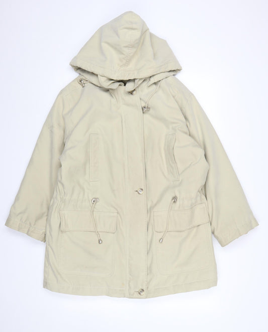 Nuage Women’s Beige Hooded Parka Jacket Size 12 Lined Drawstring