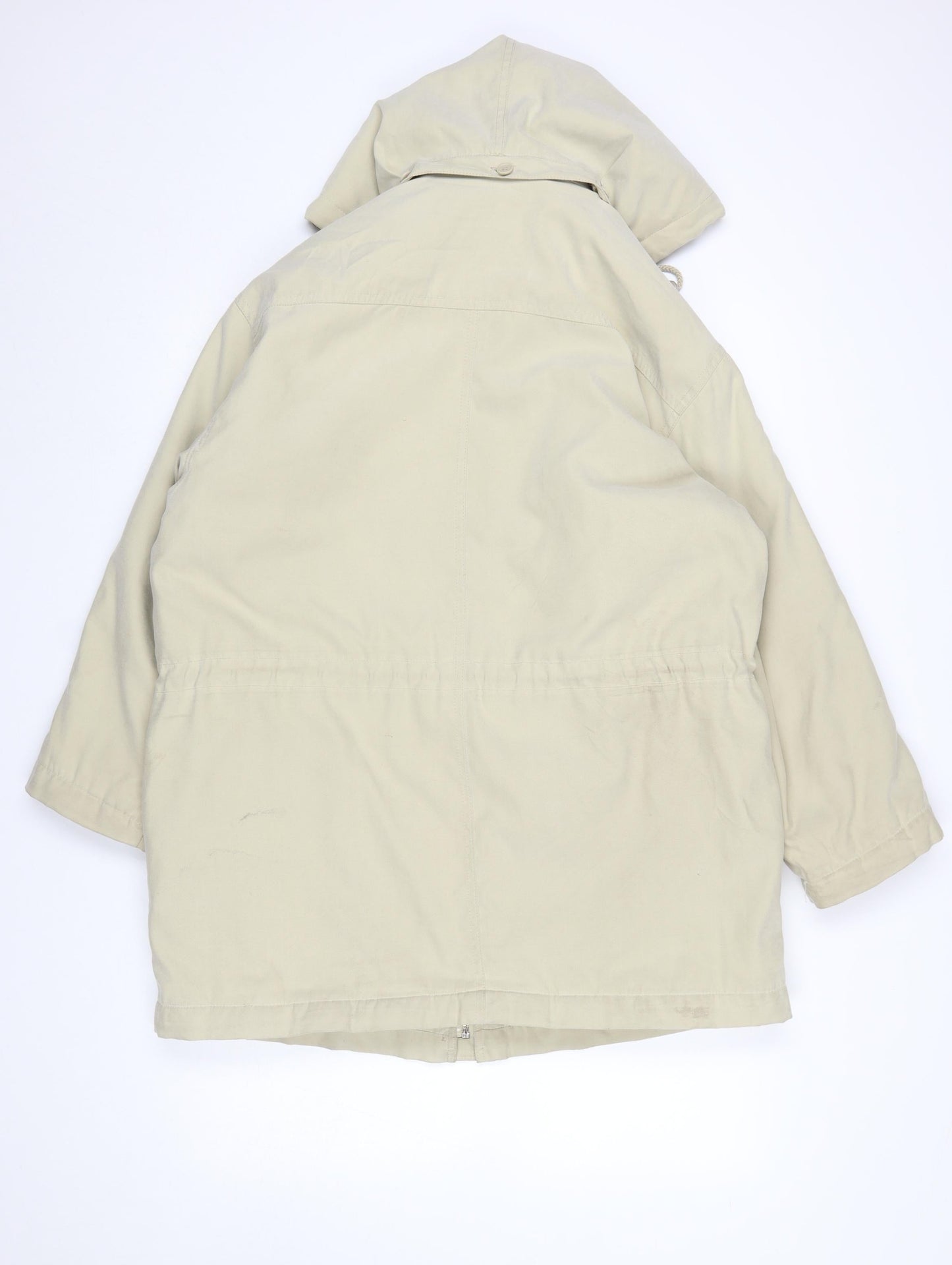 Nuage Women’s Beige Hooded Parka Jacket Size 12 Lined Drawstring