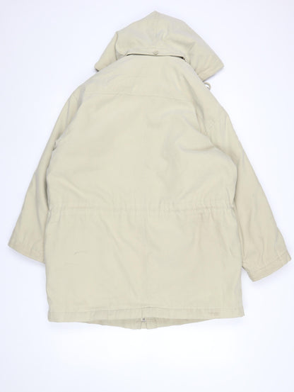 Close-up detail of Nuage Women’s Beige Hooded Parka Jacket, size UK 12, Lined Drawstring