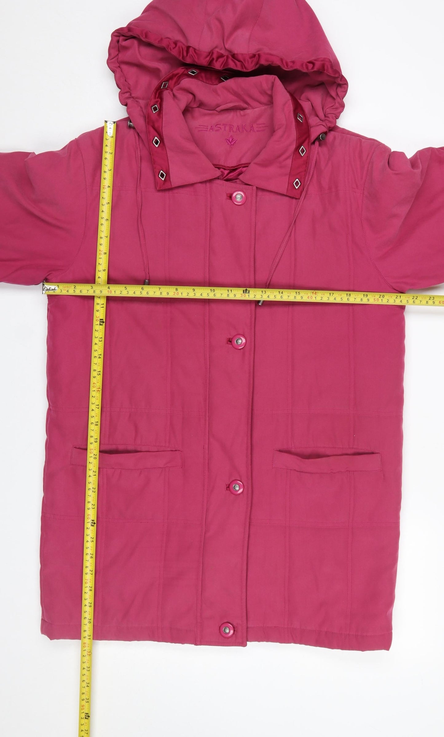 Astraka Women’s Pink Hooded Parka Coat Size S Mid-Length Polyester
