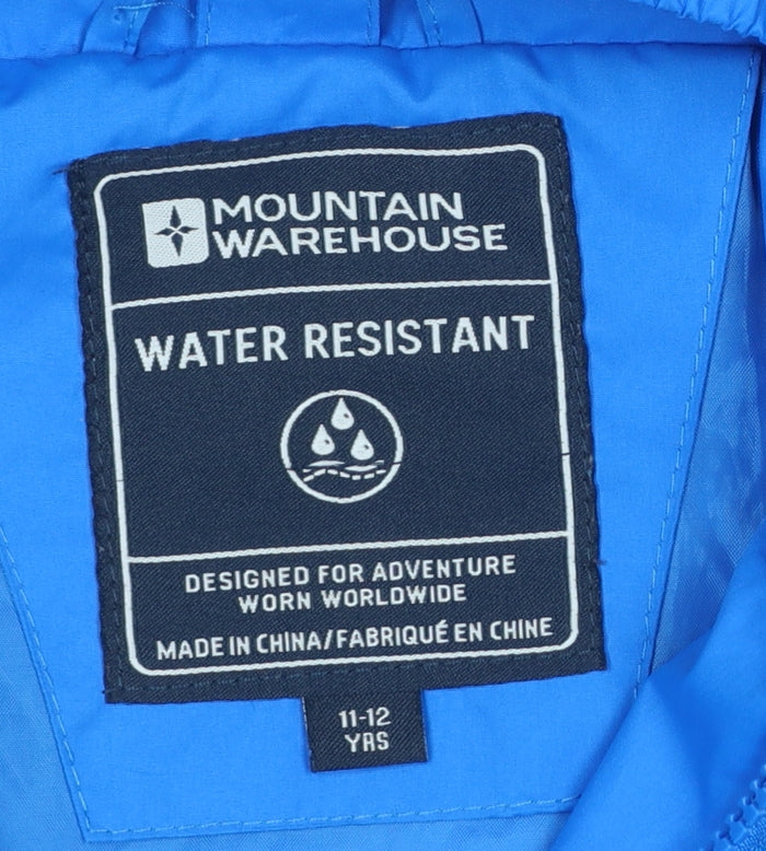 Mountain Warehouse Boys Blue Hooded Water Resistant Rain Coat 11-12 Years