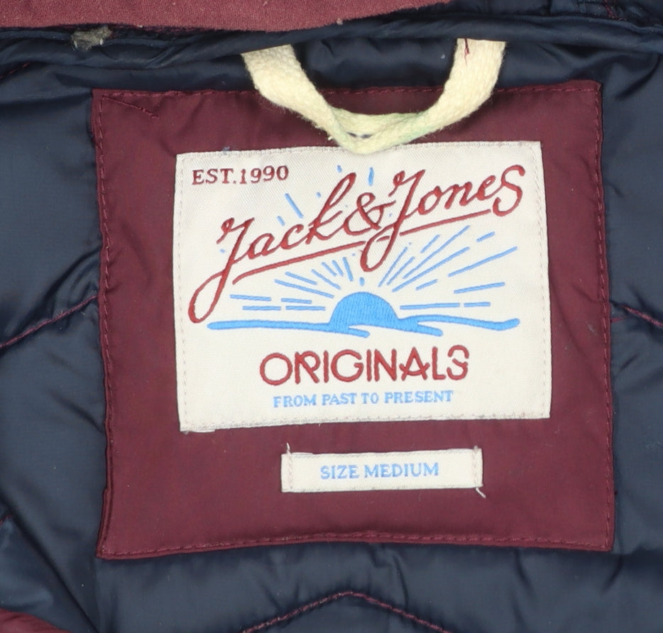 Jack & Jones Men's Red Hooded Puffer Jacket Size M Regular Fit