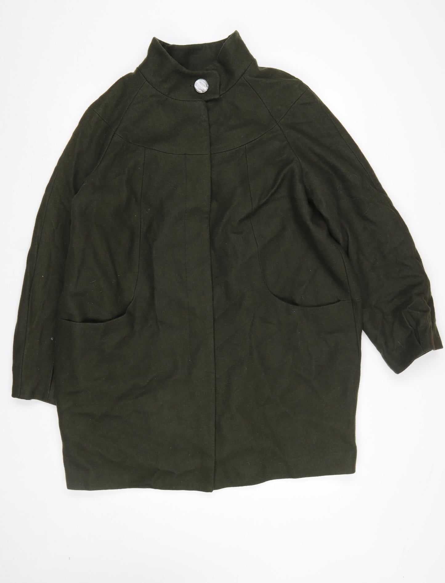 F&F Womens Green Wool Blend Overcoat Size 16 Mid-Length Jacket