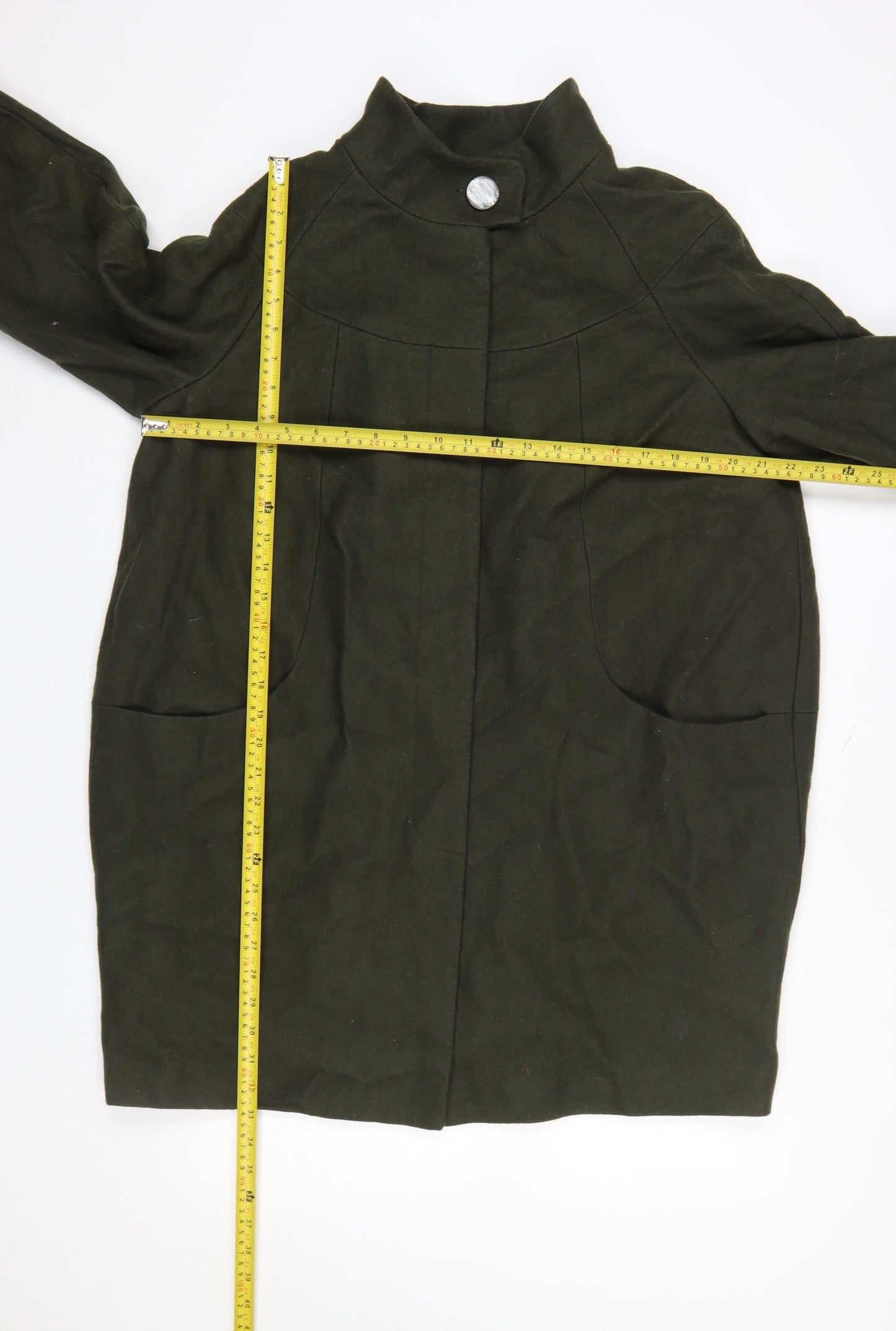 F&F Womens Green Wool Blend Overcoat Size 16 Mid-Length Jacket