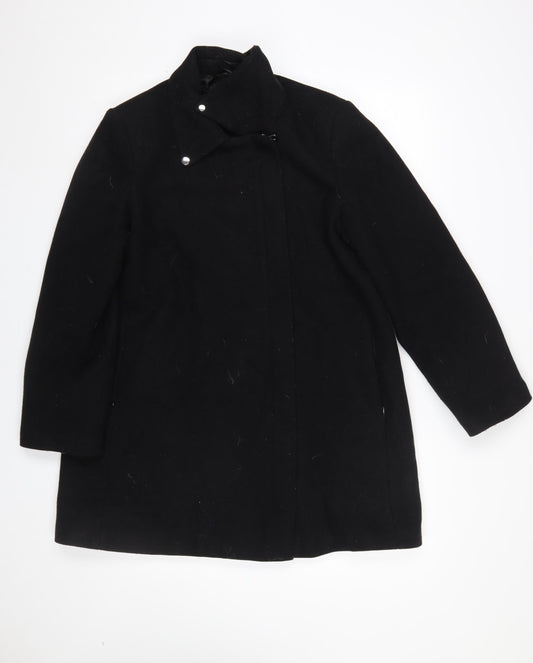 Mango Womens Black Wool Blend Mid-Length Overcoat Size 12