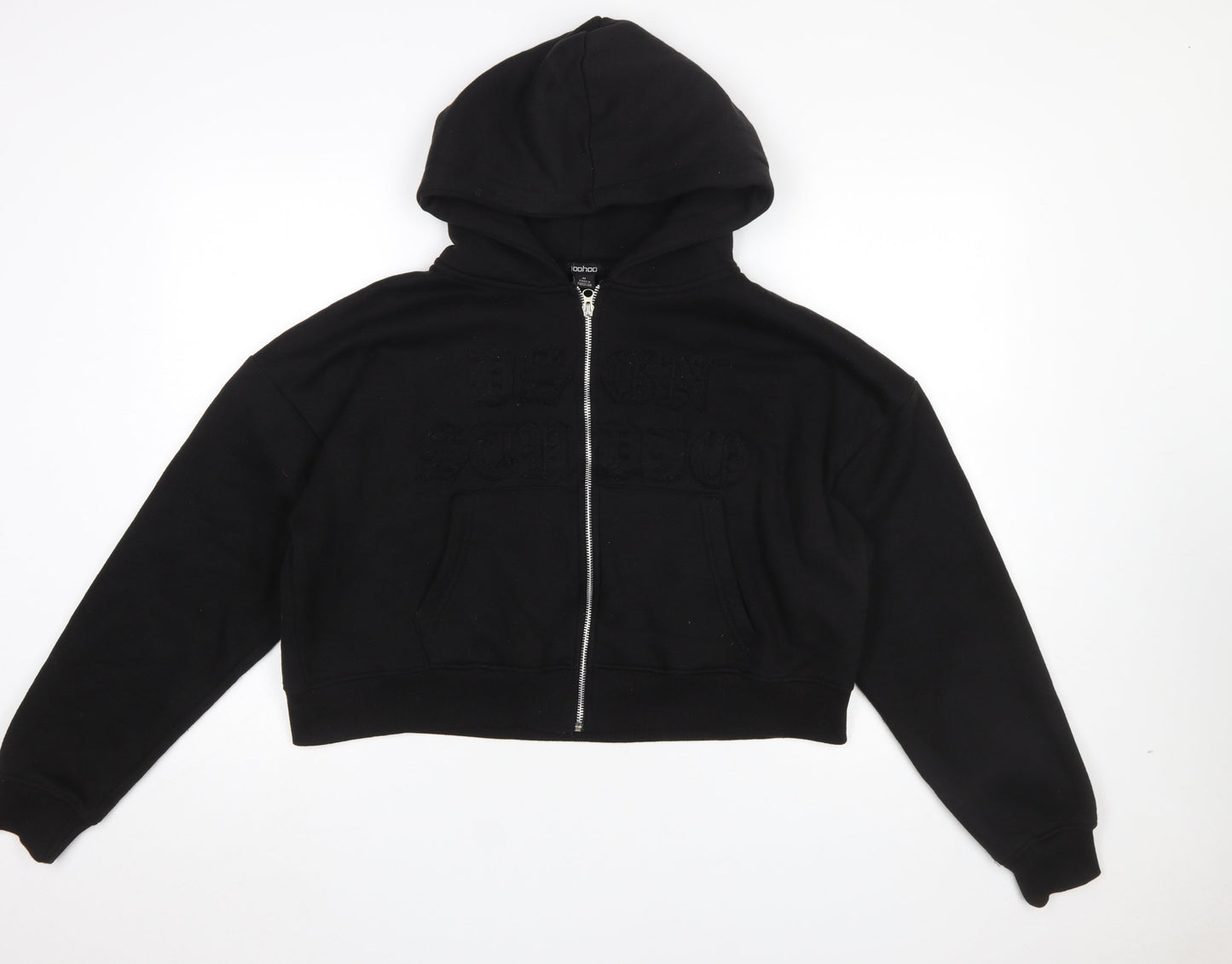 Boohoo Women Black Full Zip Hoodie Medium Cotton Blend