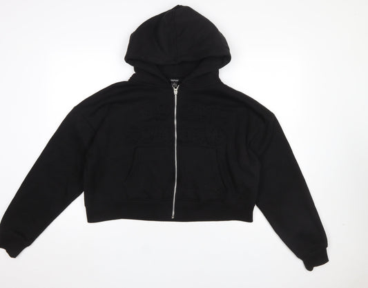 Boohoo Women Black Full Zip Hoodie Medium Cotton Blend