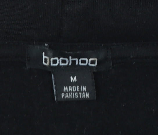 Boohoo Women Black Full Zip Hoodie Medium Cotton Blend