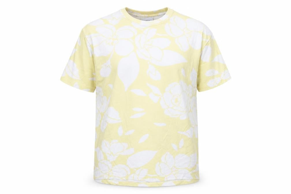 Bershka Men's Yellow Floral Cotton T-Shirt Size M