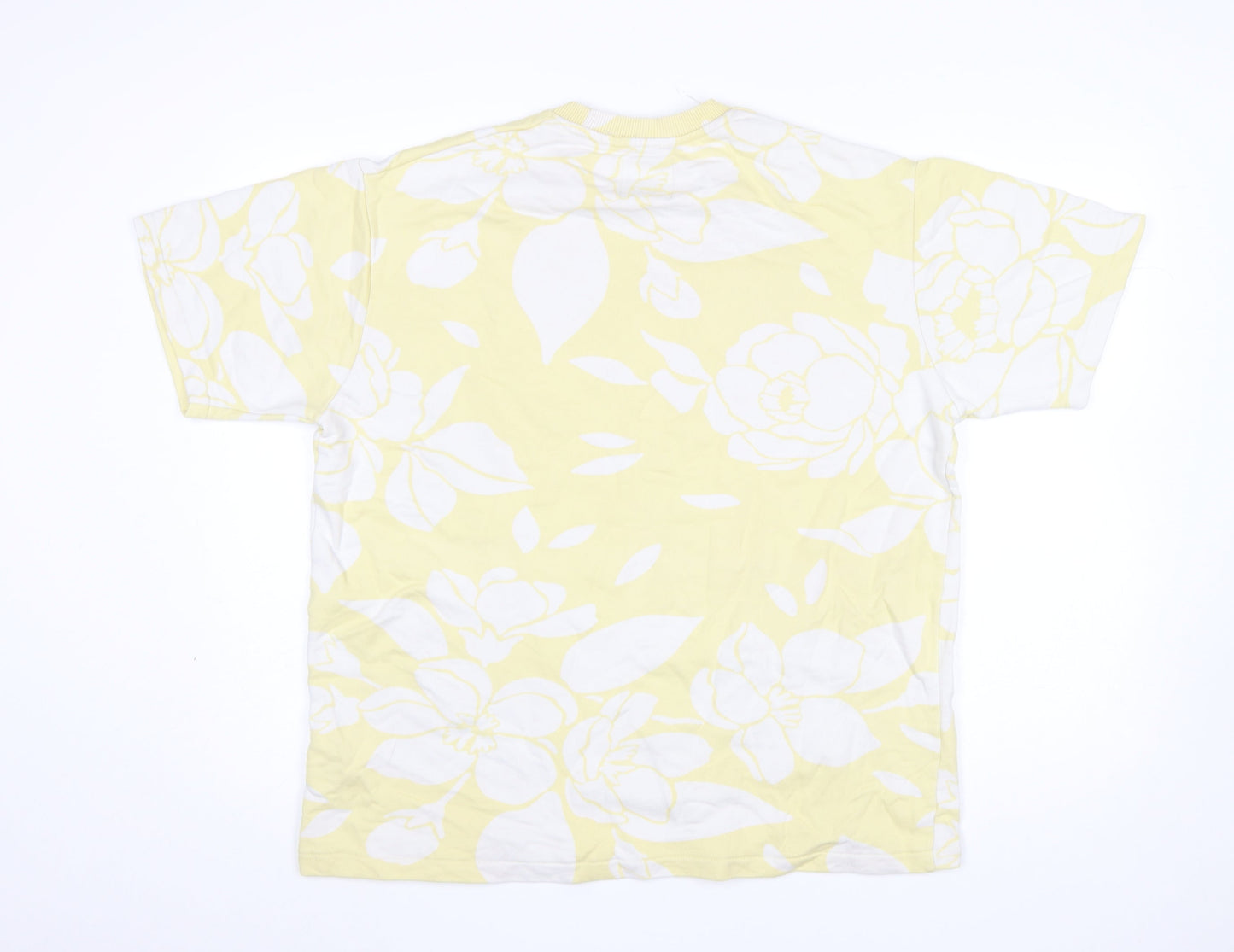 Bershka Men's Yellow Floral Cotton T-Shirt Size M