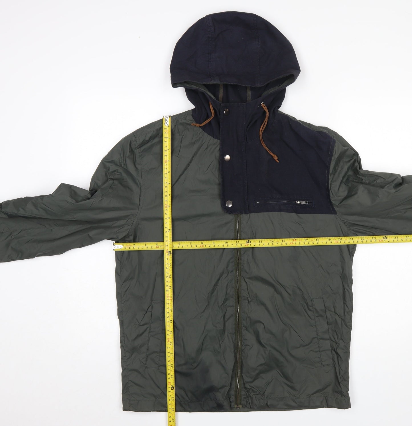 River Island Men's Green Hooded Anorak Jacket Size M Nylon Casual