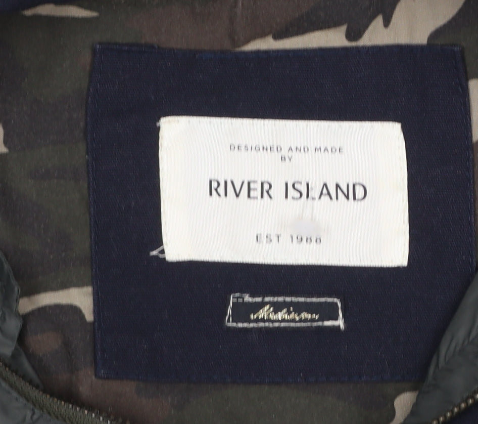 River Island Men's Green Hooded Anorak Jacket Size M Nylon Casual