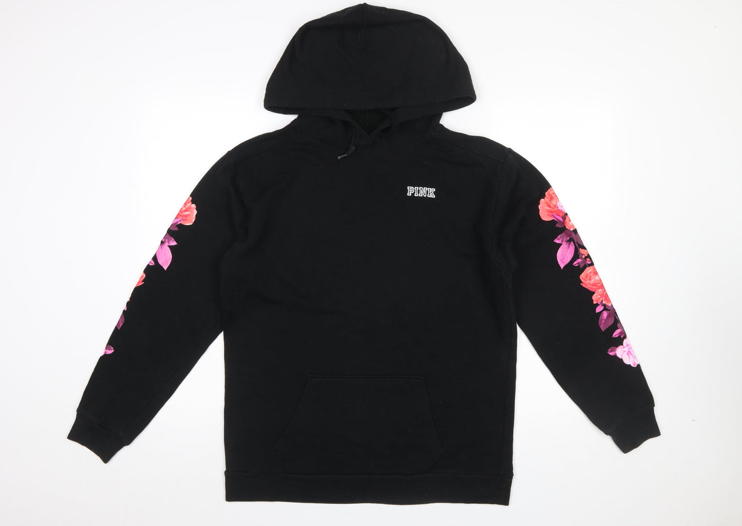 Victoria's Secret PINK Women's Black Floral Sleeve Pullover Hoodie Size S