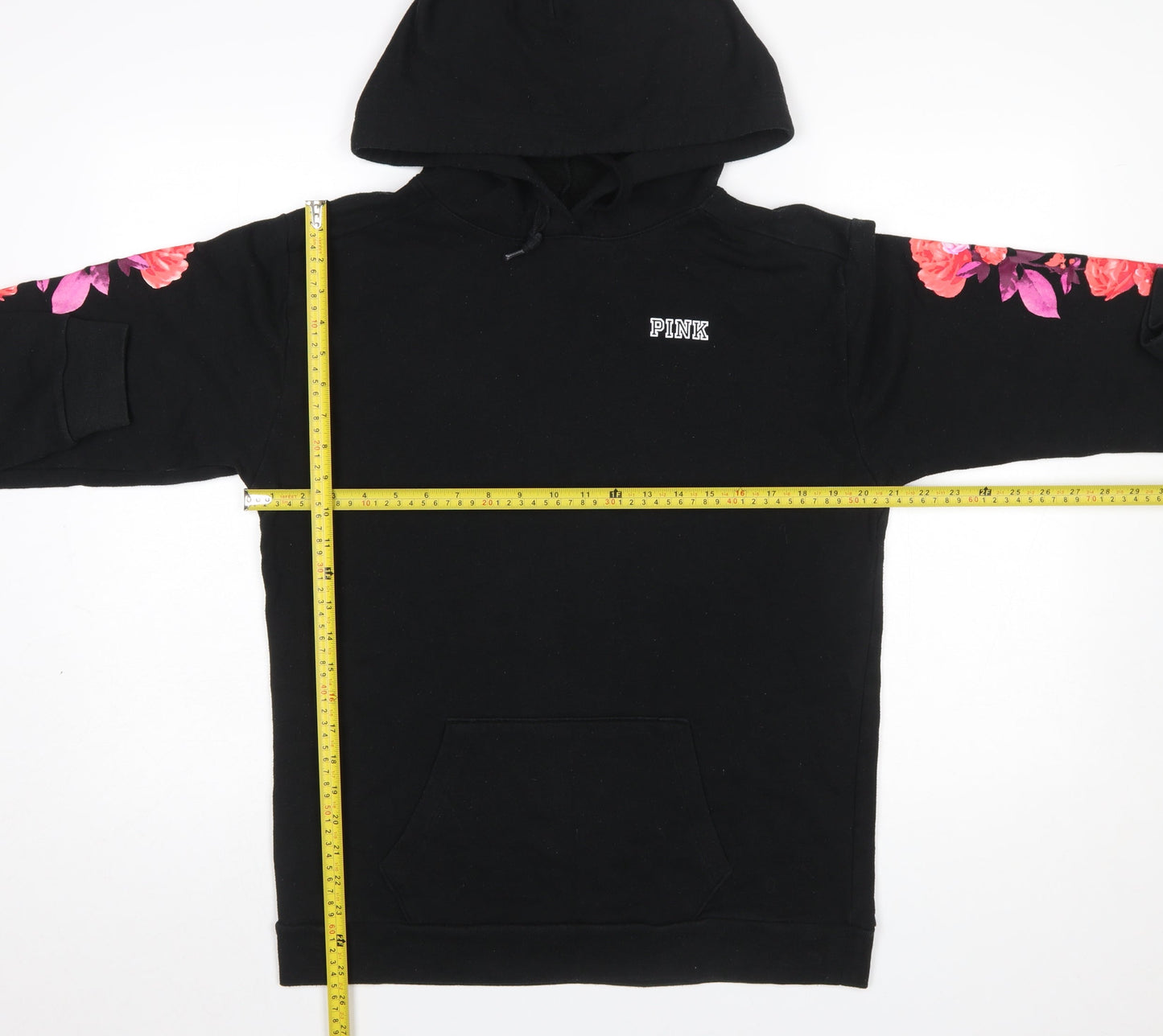 Victoria's Secret PINK Women's Black Floral Sleeve Pullover Hoodie Size S