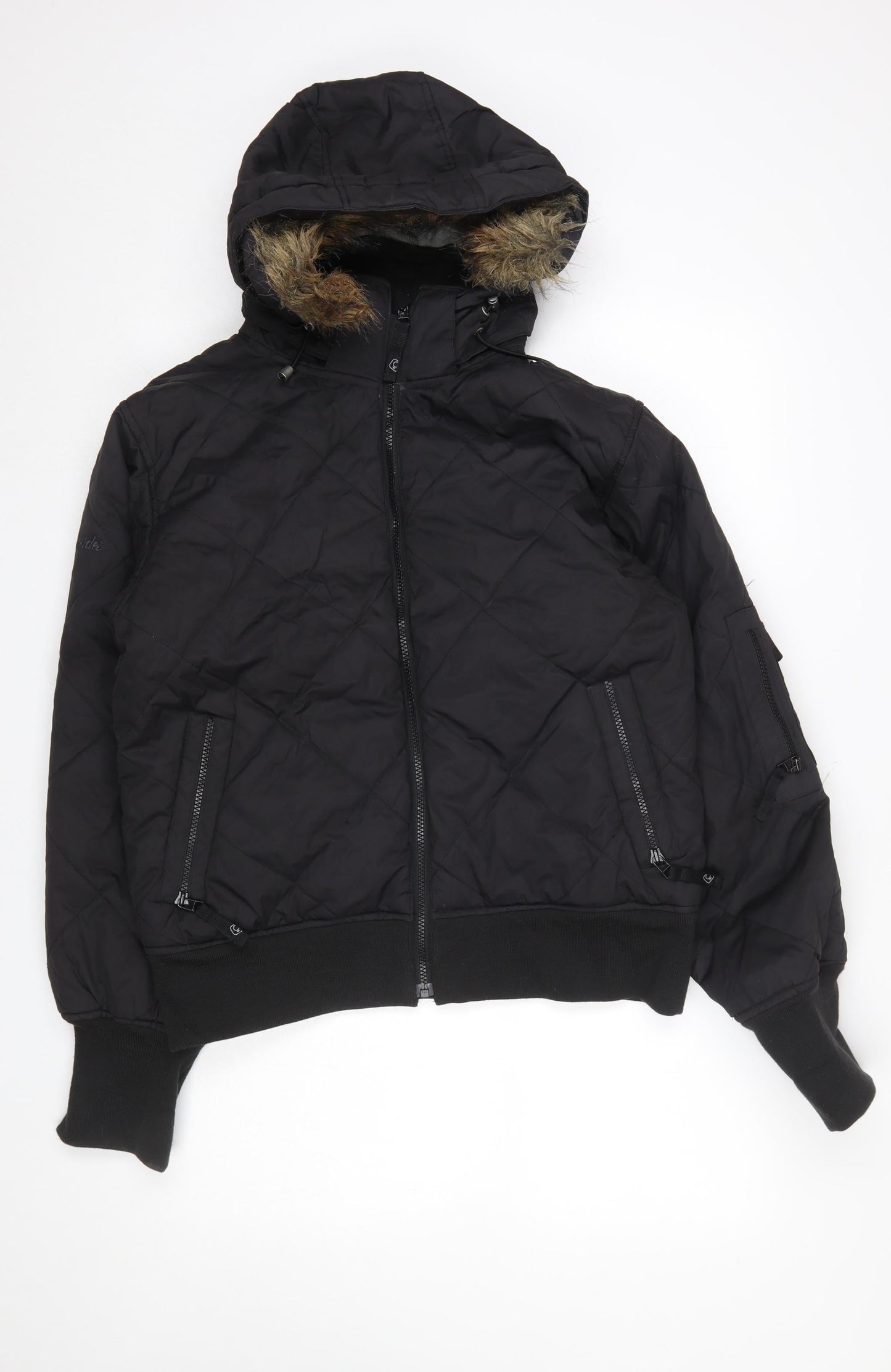 Betty Rides Womens Black L Ski Jacket Hooded Fur Trim Winter Coat