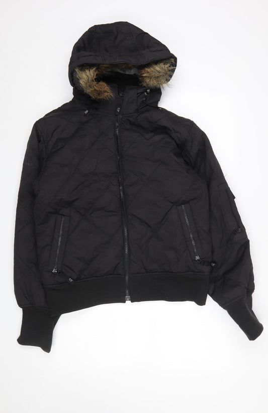 Betty Rides Womens Black L Ski Jacket Hooded Fur Trim Winter Coat