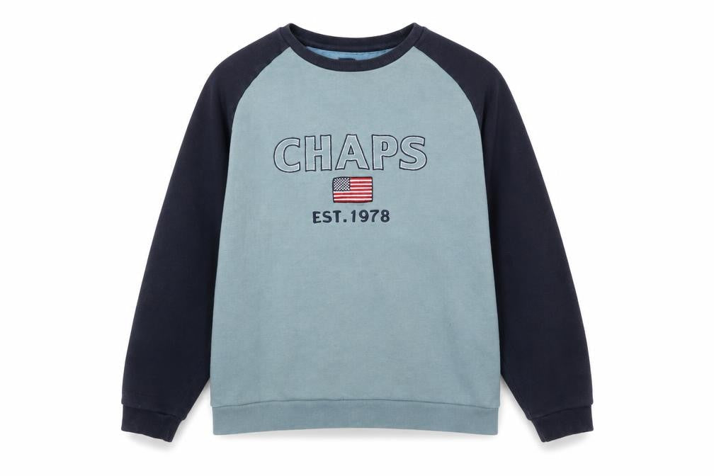 Chaps Men's Blue Crew Neck Pullover Sweatshirt Size L Embroidered Logo