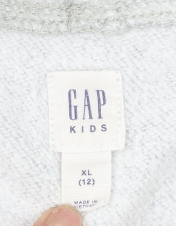 GAP Girls Grey Logo Pullover Hoodie - XL (12-13 Years) Cotton Blend