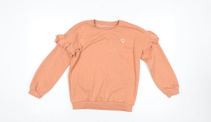 Additional front view of George girls’ brown ruffle sleeve pullover sweatshirt 8-9 years