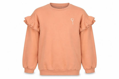 Front view of George girls’ brown ruffle sleeve pullover sweatshirt 8-9 years