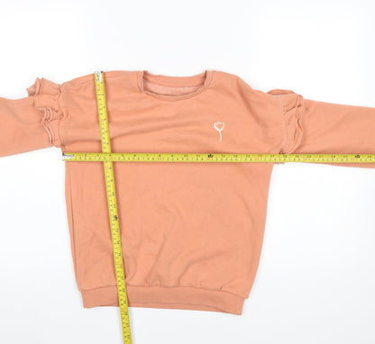 Back view of George girls’ brown ruffle sleeve pullover sweatshirt 8-9 years