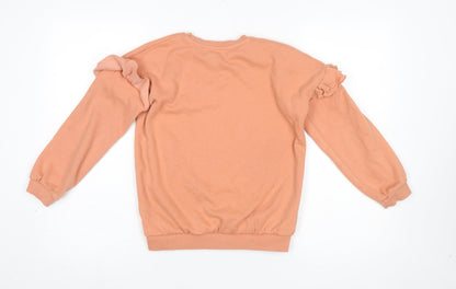 Close-up detail of George girls’ brown ruffle sleeve pullover sweatshirt 8-9 years